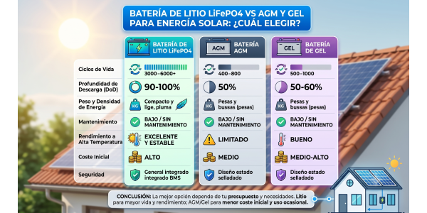 Batería de Litio LiFePO4 vs AGM y Gel para Energía Solar: ¿Cuál Elegir?
